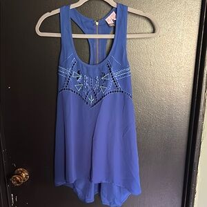 Blue Sleeveless Embroidered Women's Top